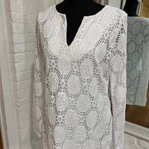 White top dress coverup lined crochet